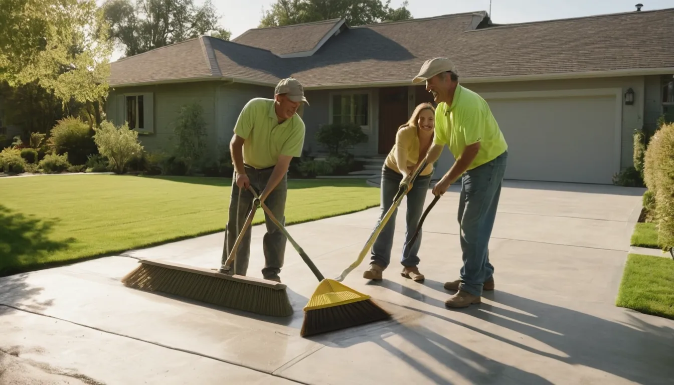 A freshly poured concrete driveway leading to a tidy Wildwood home