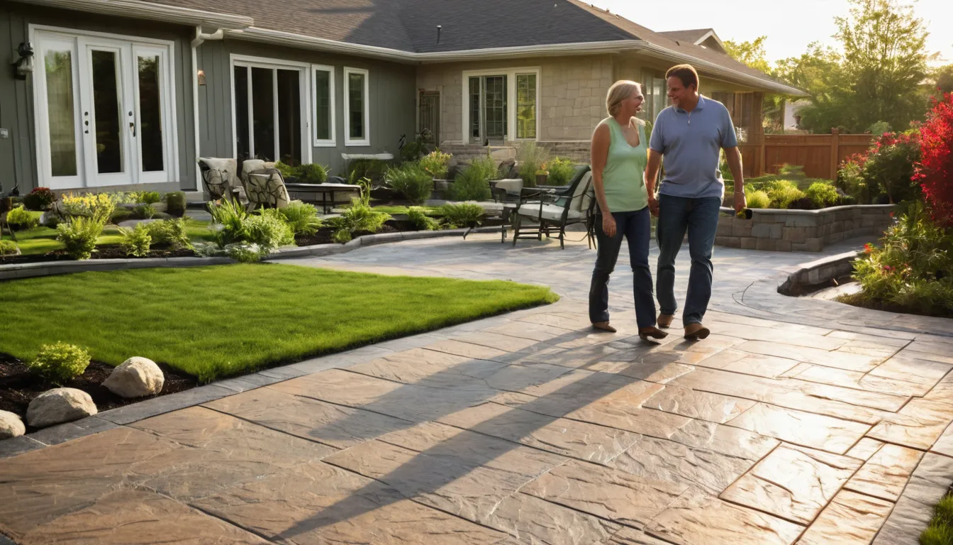 Stamped concrete patio with a stone pattern behind a home in the Wildwood area